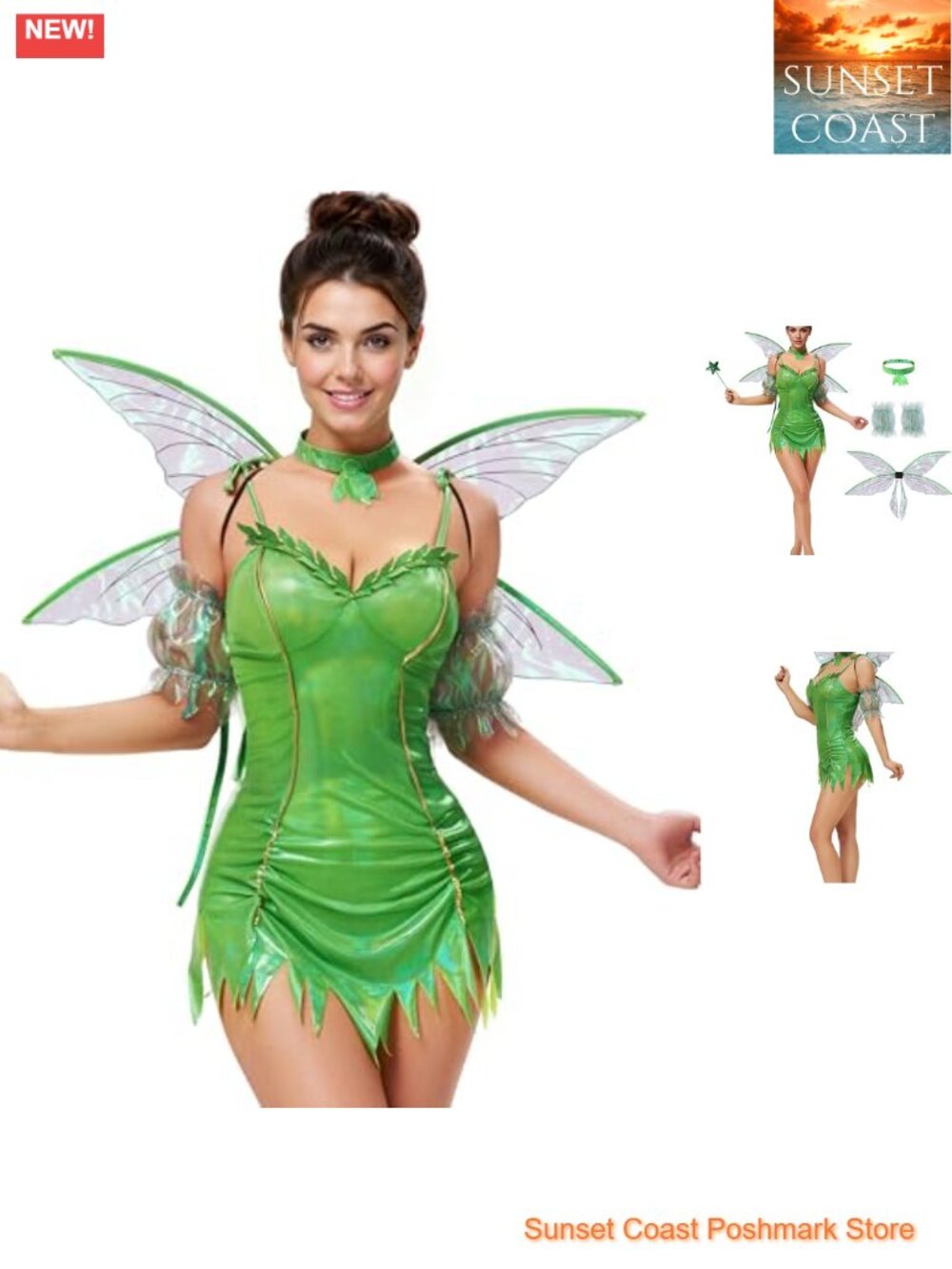 Fairy Costume Dress Wings Choker Arm Rings Halloween Cosplay